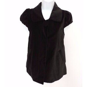 H&M Black Velvet Top Size 4 Cap Sleeves Snap Front Holiday Festive Womens
